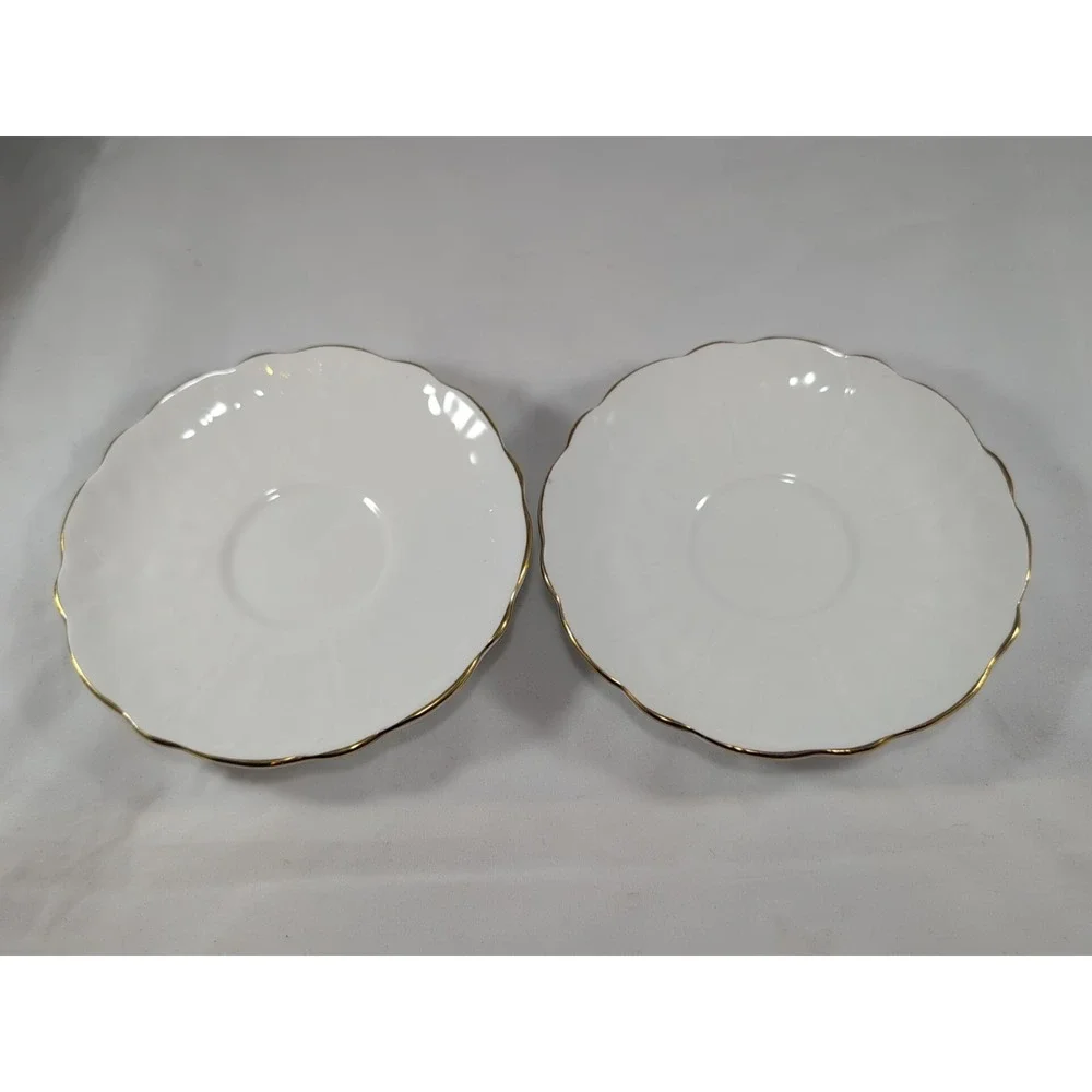 Mint Aynsley pair (2) White Saucer With Gold‎ Rim Petal Design No Cups